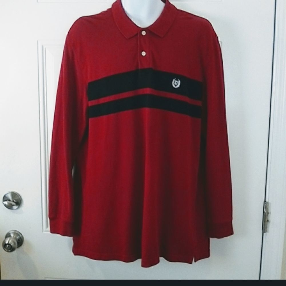 (3/$20) Chaps long sleeve red and blue polo shirt